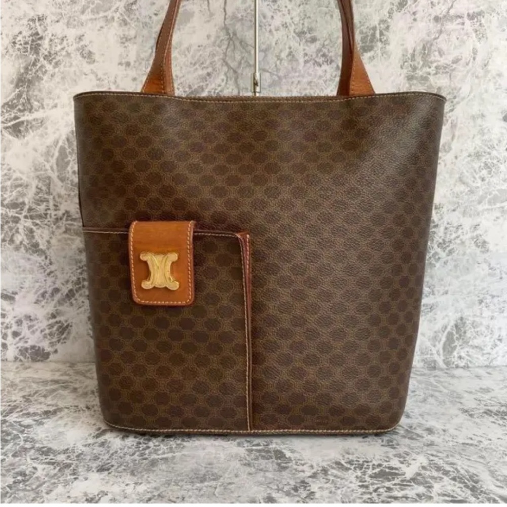 【Very RARE Authentic】Celine Macadam Triomphe Mini Leather Tote Bag